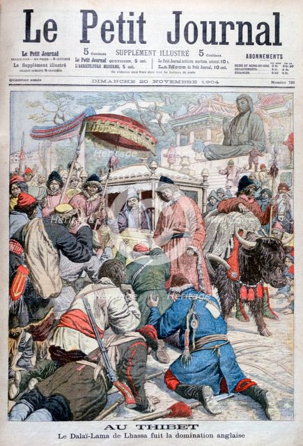 The 13th Dalai Lama fleeing the British invasion of Tibet, 1904. Artist: Unknown