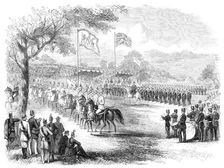 The 1st Lancashire Mounted Rifles and the Artillery Brigade marching past, 1860. Creator: Unknown