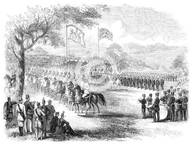 The 1st Lancashire Mounted Rifles and the Artillery Brigade marching past, 1860. Creator: Unknown.