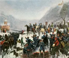 The 1st Silesian Army crossing the the River Rhine near Kaub, 1 January 1814, (1936). Creator: Unknown