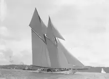 The 250 ton schooner Germania sails close-hauled, 1911. Creator: Kirk & Sons of Cowes