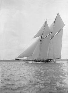 The 250 ton schooner Germania sails close-hauled, 1913. Creator: Kirk & Sons of Cowes