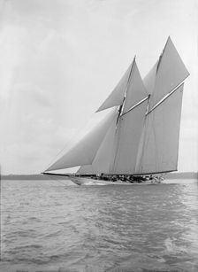 The 250 ton schooner Germania sails close-hauled, 1913. Creator: Kirk & Sons of Cowes