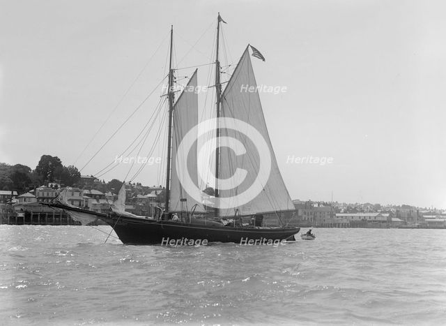 The 21-ton schooner 'Diablesse' preparing to leave for America, 1922. Creator: Kirk & Sons of Cowes.