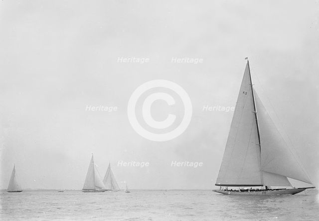 The 23-metre cutter 'Astra' sailing close-hauled, 1935. Creator: Kirk & Sons of Cowes.