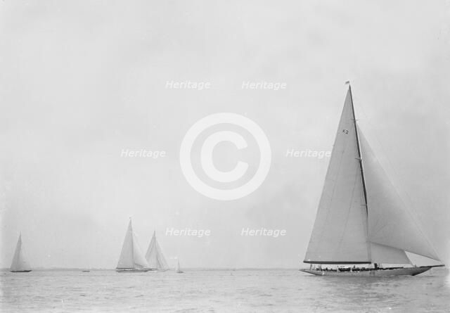 The 23-metre cutter 'Astra' sailing close-hauled, 1935. Creator: Kirk & Sons of Cowes.