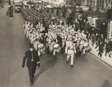 The 38th Middlesex, (Artists') Rifle Volunteers marching, 1933. Creator: Unknown