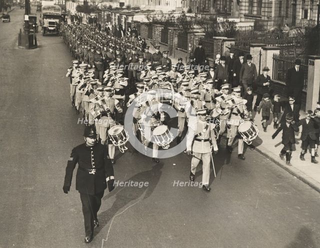 The 38th Middlesex, (Artists') Rifle Volunteers marching, 1933. Creator: Unknown.