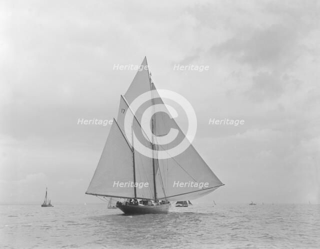 The 32 metre ketch 'Joyette' running downwind, 1922. Creator: Kirk & Sons of Cowes.
