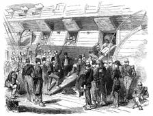 The 48th French Regiment of the Line embarking on board "The St. Vincent" English ship..., 1854. Creator: Unknown