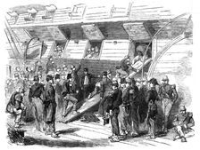 The 48th French Regiment of the Line embarking on board "The St. Vincent" English ship..., 1854. Creator: Unknown