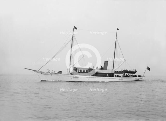 The 49 ton steam yacht 'Nordissa' under way, 1914. Creator: Kirk & Sons of Cowes.