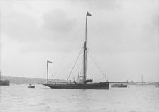 The 40 ton yawl Hyacinth at anchor, 1913. Creator: Kirk & Sons of Cowes