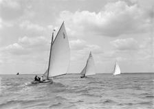 The 6 Metre Correnzia The Whim and Snowdrop on a run, 1911. Creator: Kirk & Sons of Cowes