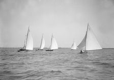 The 6 Metre class Cremona Vanda and Chrysanthe racing downwind, 1913. Creator: Kirk & Sons of Cowes