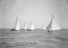 The 6 Metre class Cremona Vanda and Chrysanthe racing downwind, 1913. Creator: Kirk & Sons of Cowes