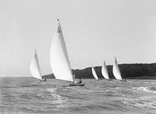The 6 Metre class Bubble Wambat Lanka Stella and Vanda racing on the Solent, 1914. Creator: Kirk & Sons of Cowes