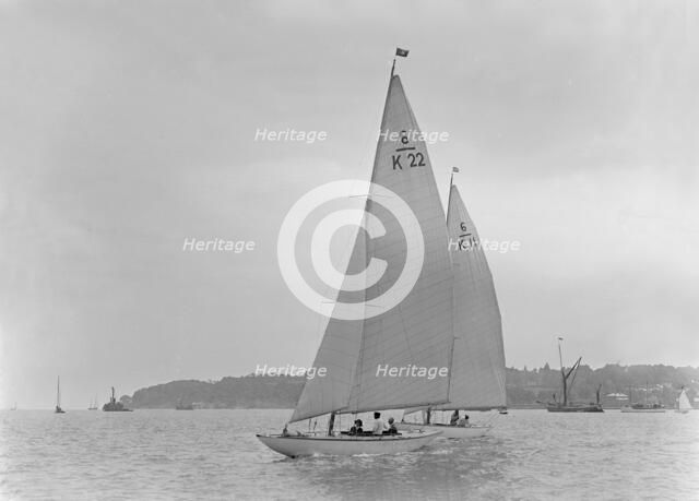 The 6 Metre class 'Maid Marion' (K22) and 'Freesia' (K11), 1921. Creator: Kirk & Sons of Cowes.