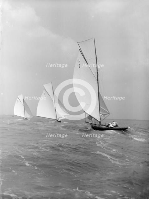 The 6 Metre class 'The Truant', 'Antwerpia IV' and 'Spero', 1912. Creator: Kirk & Sons of Cowes.