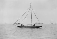 The 6 Metre Cremona moored with flags, 1913. Creator: Kirk & Sons of Cowes