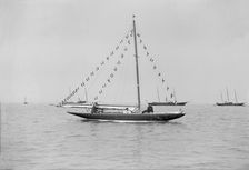 The 6 Metre Cremona moored with flags, 1913. Creator: Kirk & Sons of Cowes