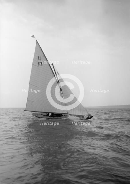 The 6 Metre 'Ejnar' breaking waves, 1912. Creator: Kirk & Sons of Cowes.