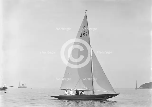 The 6 Metre 'Montauk' in light winds, 1921. Creator: Kirk & Sons of Cowes.