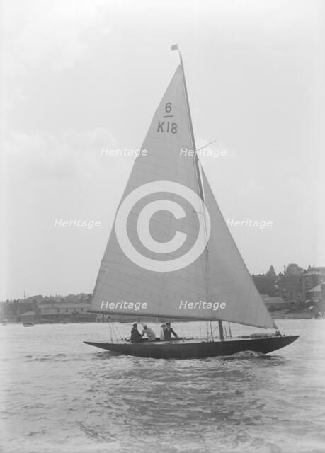 The 6 Metre sailing yacht 'Jean', 1922. Creator: Kirk & Sons of Cowes.