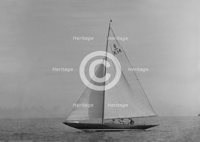 The 6 Metre sailing yacht 'Margaret' (K14) sailing close-hauled, 1921. Creator: Kirk & Sons of Cowes.