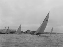 The 6 Metre sailing yacht Margaret (K14) sailing close-hauled, 1921. Creator: Kirk & Sons of Cowes