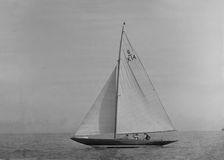 The 6 Metre sailing yacht Margaret (K14) sailing close-hauled, 1921. Creator: Kirk & Sons of Cowes