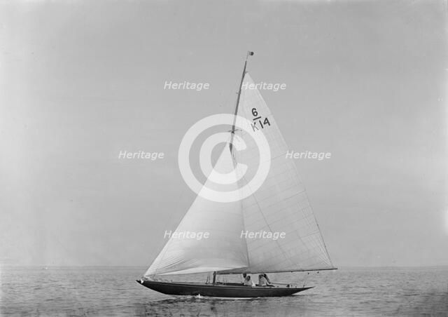 The 6 Metre sailing yacht 'Margaret' (K14) sailing close-hauled, 1921. Creator: Kirk & Sons of Cowes.