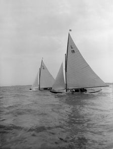 The 6 Metre Sioma and Ejnar racing upwind, 1912. Creator: Kirk & Sons of Cowes