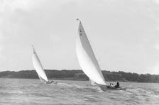 The 6-metre Wamba II and Lanka sailing on a reach, 1914. Creator: Kirk & Sons of Cowes