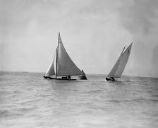 The 6 Metre yachts The Whim (L6) and Cingalee rounding mark, 1911. Creator: Kirk & Sons of Cowes
