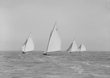 The 6 Metres boats Snowdrop The Whim Cheetal and Ejnar racing downwind. Creator: Kirk & Sons of Cowes