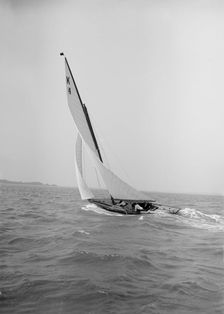 The 7 Metre Anitra sailing with a good wind, 1911. Creator: Kirk & Sons of Cowes