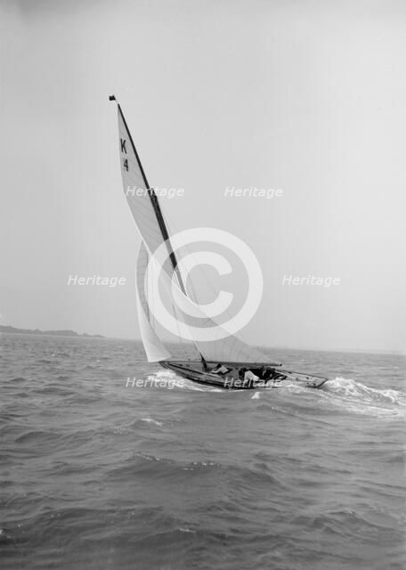 The 7 Metre 'Anitra' sailing with a good wind, 1911. Creator: Kirk & Sons of Cowes.