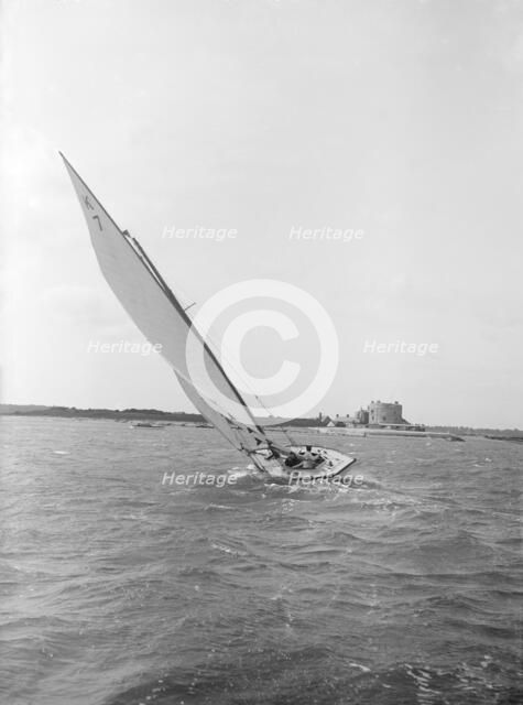 The 7 Metre yacht 'Genevia' (K7) beating to windward, 1912. Creator: Kirk & Sons of Cowes.