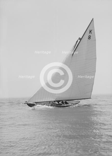 The 7 Metre yacht 'Pinaster' (K8), 1914. Creator: Kirk & Sons of Cowes.