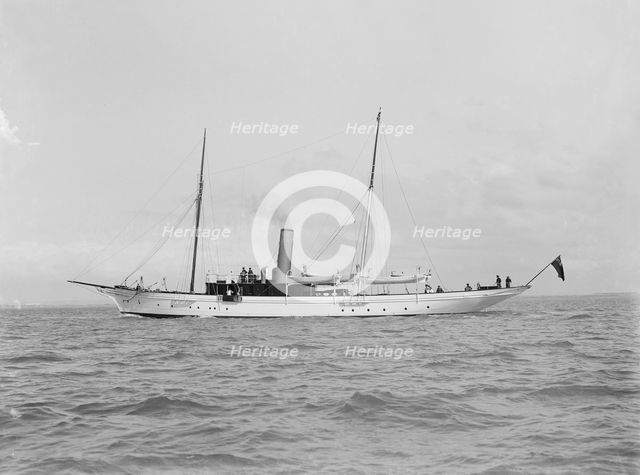 The 70 ton steam yacht 'Ombra' under way, 1914. Creator: Kirk & Sons of Cowes.