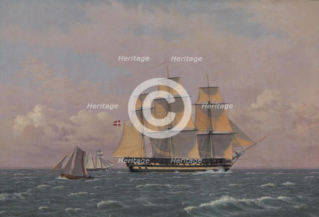 The 84-Gun Danish Warship "Dronning Marie" in the Sound, 1834. Creator: CW Eckersberg.