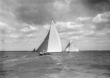 The 8 Metre class Verbena Termagent and Windflower race downwind, 1911. Creator: Kirk & Sons of Cowes