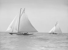 The 8 Metre Termagent (H9) racing Windflower (H3), 1911. Creator: Kirk & Sons of Cowes
