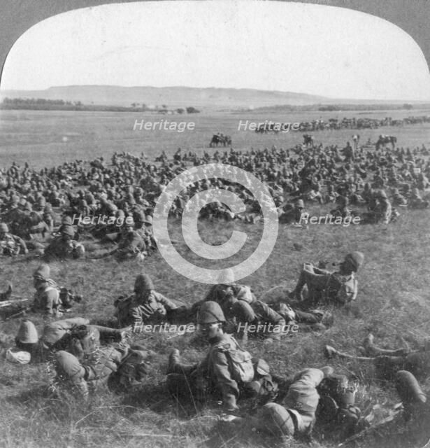 The 9th Division resting on the march to Bloemfontein, South Africa, Boer War, 1901. Artist: Underwood & Underwood