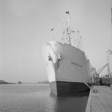 The M/S Kronoland moored at the quayside, Landskrona harbour, Sweden 1953. Creator: Unknown