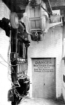 The mule-room and ring-frame motors: the high-tension chamber at the Brunswick Mill, Ancoats, 1909. Creator: Unknown