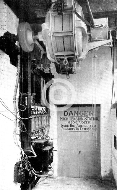 The mule-room and ring-frame motors: the high-tension chamber at the Brunswick Mill, Ancoats, 1909.  Creator: Unknown.
