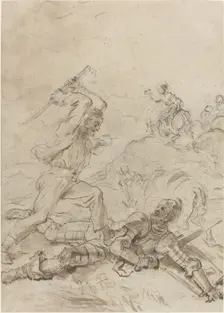 The Muleteer Attacking Don Quixote as He Lies Helpless on the Ground, 1780s. Creator: Jean-Honore Fragonard