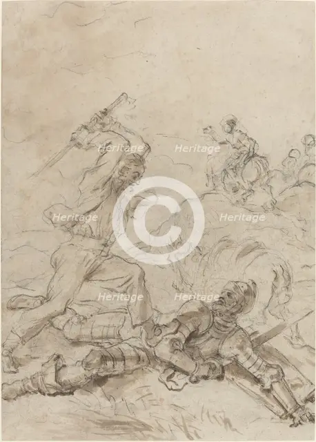 The Muleteer Attacking Don Quixote as He Lies Helpless on the Ground, 1780s. Creator: Jean-Honore Fragonard.